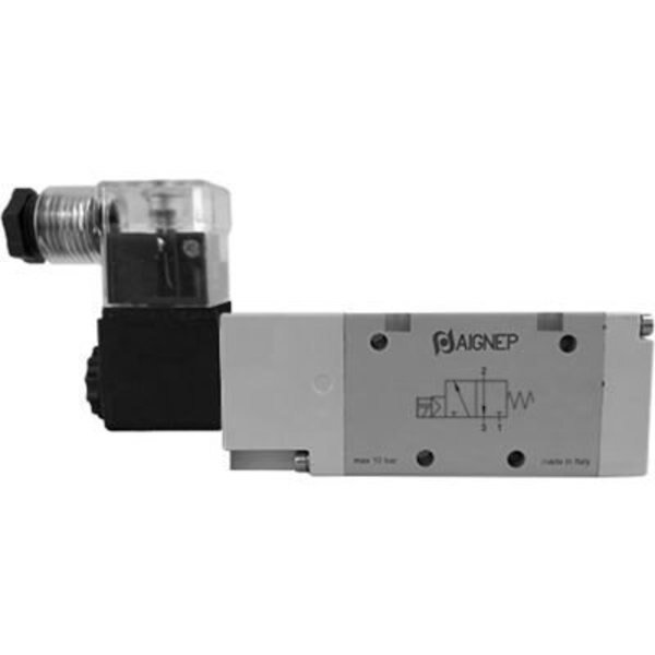 Aignep USA 3/2 Closed Single Solenoid Valve, Ext Pilot G 1/8, 24V AC/5VA Coil, LED Connection, Alpha Technologies, Mfr#: 01VA03NC020402